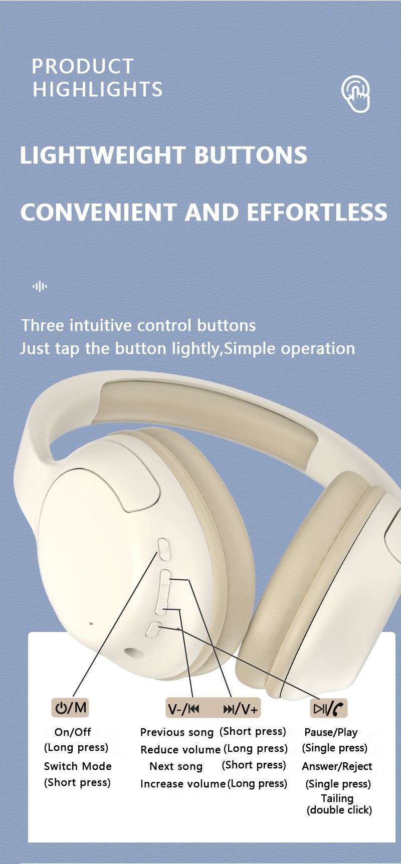 Premium-Bluetooth-Kopfhörer mit Bassverstärkung, Over-Ear-Headset, kabellos, mit langer Akkulaufzeit (Schwarz/Khaki/Blau/Pink/Grün)_voghion.com