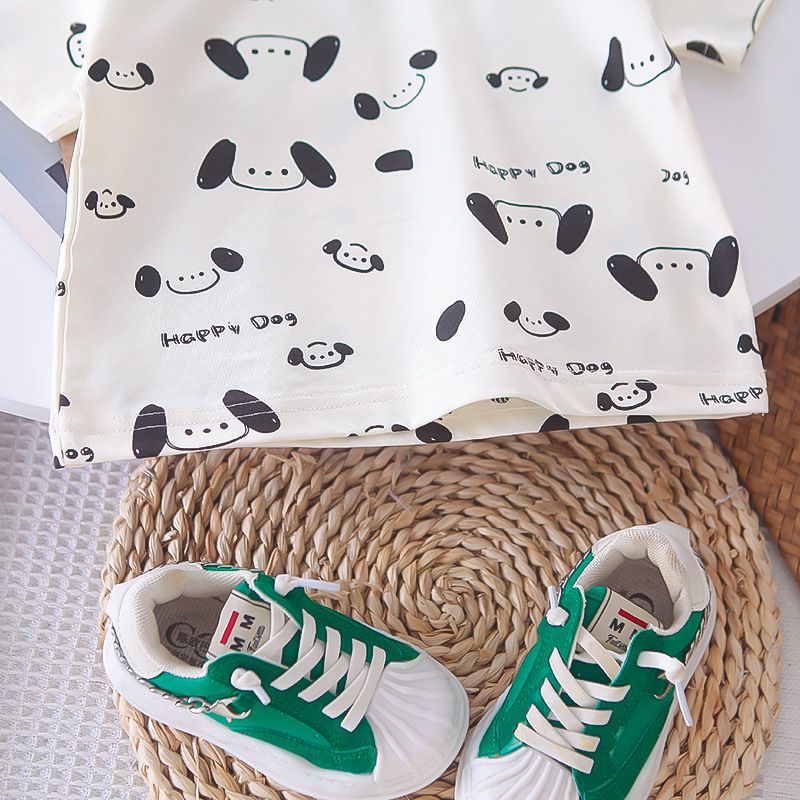 Kurzärmeliges, modisches Baby-Sommer-Set mit 3D-Hundeträgern für Jungen, zweiteiliges Set für Säuglinge und Kinder_voghion.com