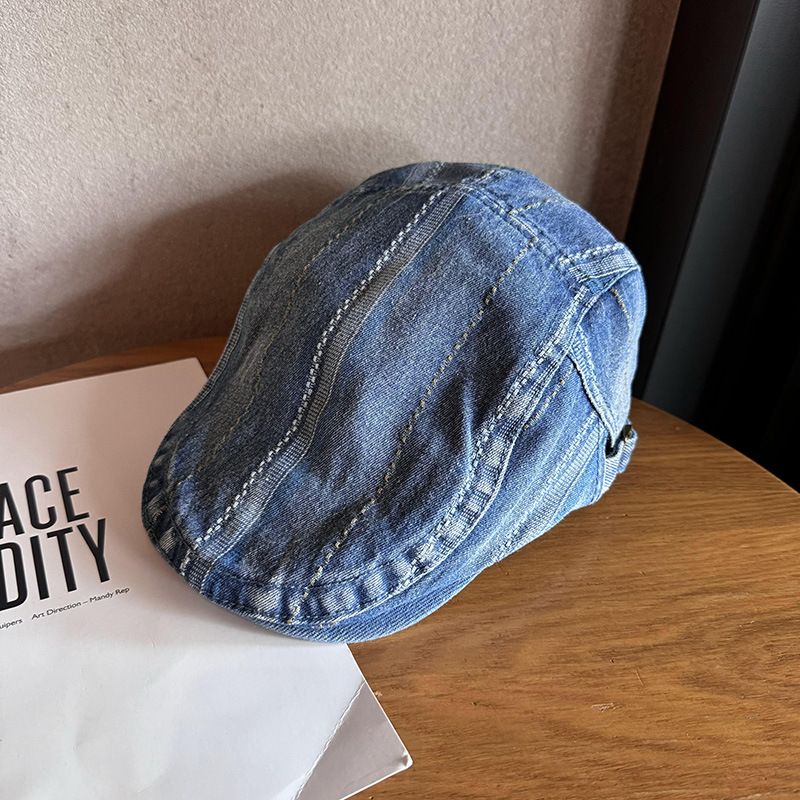 Damenhüte Neue Retro-Jeans-Streifen-Newsboy-Mütze für Frauen Vintage-Persönlichkeit All Match Backwards Forward Cap für Männer_voghion.com