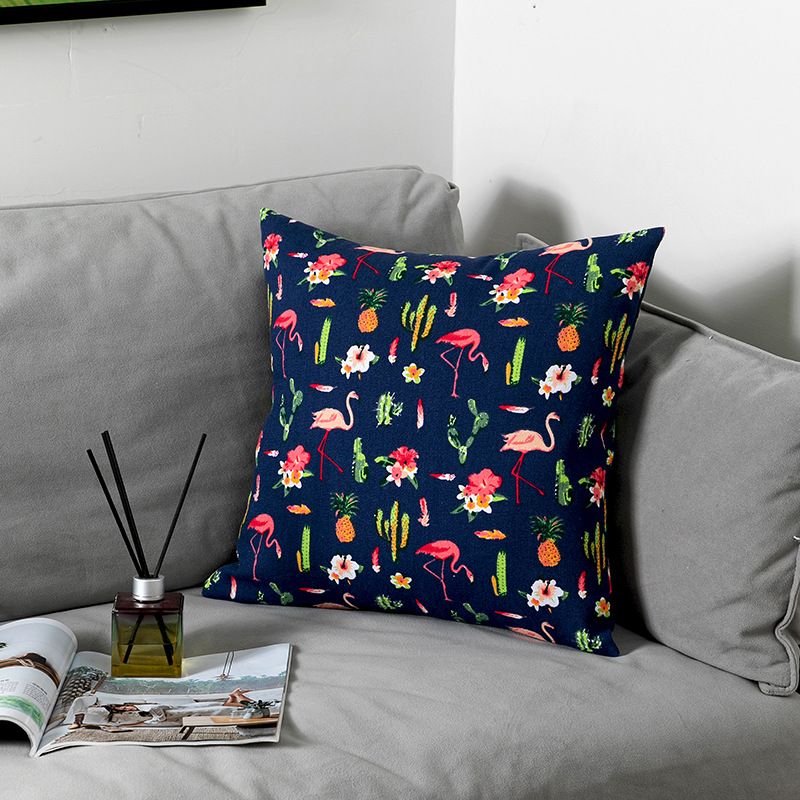 Nouveau coussin de chevet de chambre modèle d'hôtel chinois imprimé recto verso en forme de cactus flamant rose_voghion.com