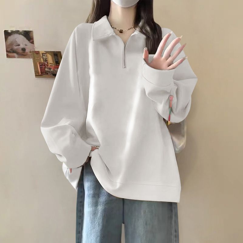 Felpa con cappuccio e cerniera mezza stampata con lettere autunno/inverno 2024 per ragazze con velluto spesso e colletto polo alla moda_voghion.com
