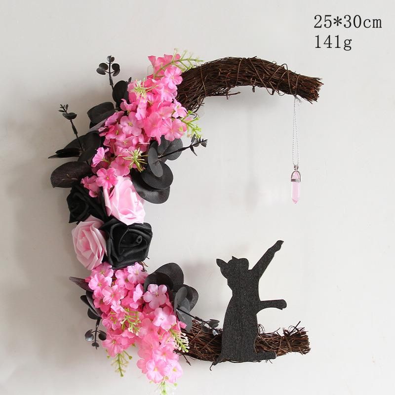 Hong Kong Love Halloween Moon Cat Wreath Door Hanging Decor Dead Branch Kitten Vine Atmosphere Decoration_voghion.com
