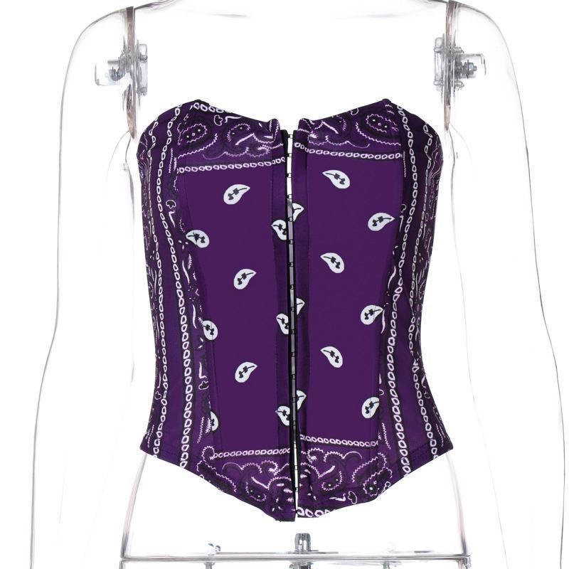 Top tubo con estampado de espiga y botones para mujer, primavera 2025_voghion.com