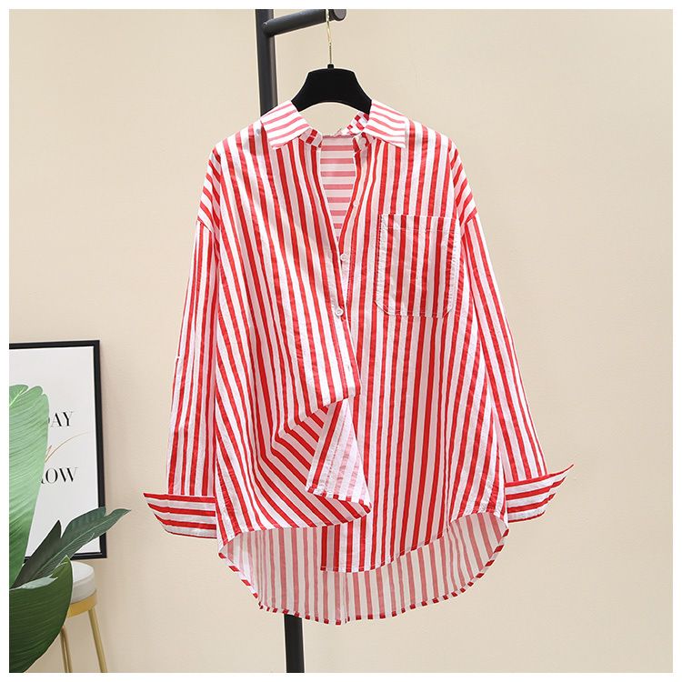 Lässiges Langarm-Streifenhemd für Damen – Locker sitzende Baumwollbluse für Frühling und Sommer – Elegantes Büro und Alltagskleidung_voghion.com