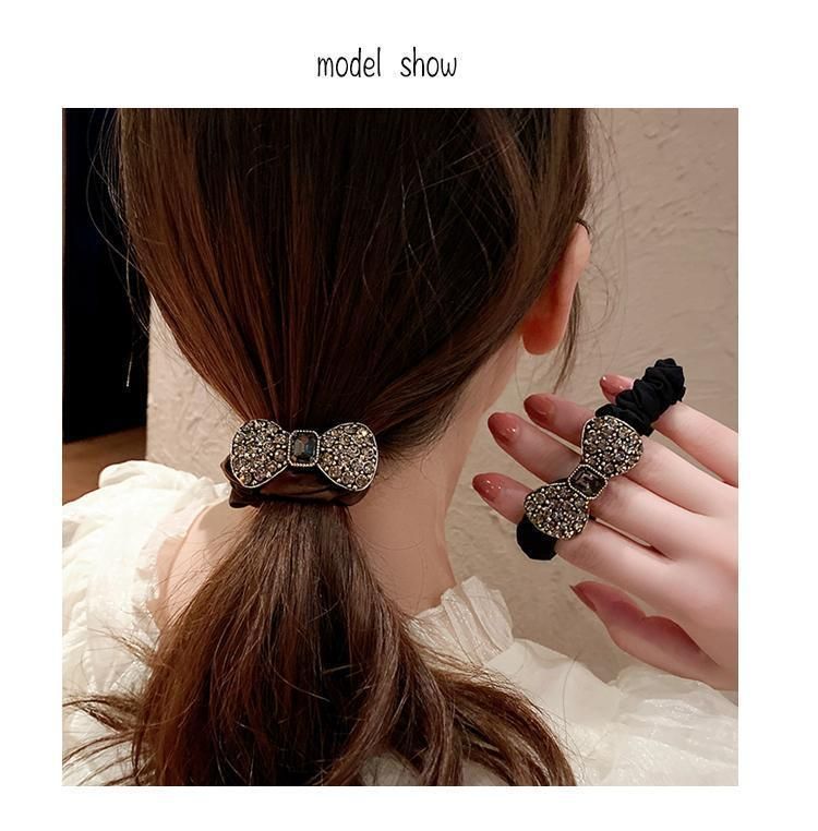 Fascia con fiocco in strass di alta qualità coreana, anello per l'intestino tenue francese alla moda retrò, cordino per la testa, elastico per capelli_voghion.com
