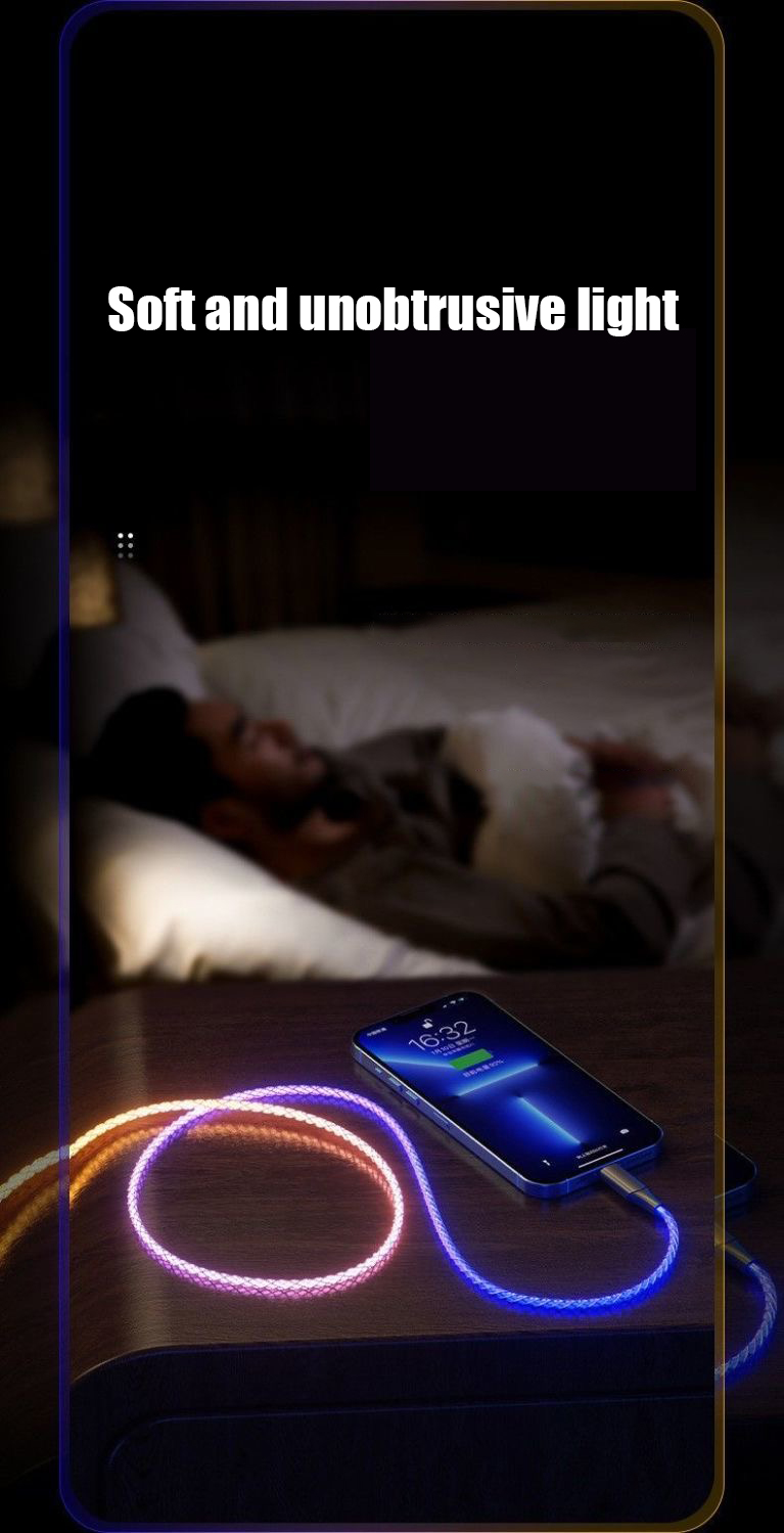 Câble de charge rapide RGB 100W, lumière respiratoire 66W, câble de données USB C de type C, adapté à l'ordinateur portable Samsung Huawei, 30W rapide_voghion.com