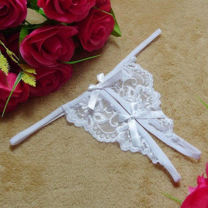 Open Crotch No-Take-Off Single Bowknot Sexy Lace Panties Women's Sensual Passion Thong Plus Size T-Pants_voghion.com