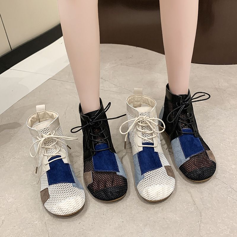 2025 New Short Tube Casual All Inclusive Cool Boots For Women, Fashionable Plus Size Splicing Breathable Mesh Round Toe_voghion.com