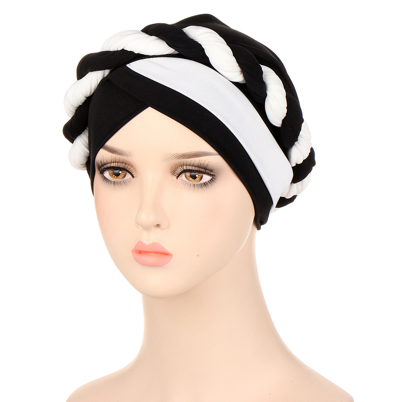 zweifarbige, einfach geflochtene Turban-Mütze aus Milchseide_voghion.com