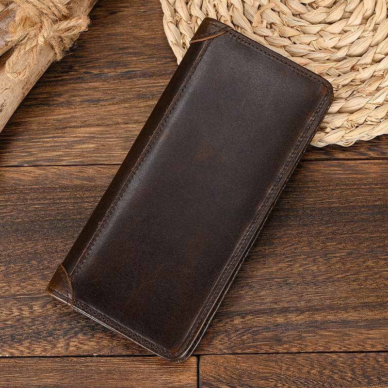 Miesten vintage-lohikäärme aitoa nahkalompakko Ruskea lehmännahkainen pitkä bifold Ketjulompakko puhelintaskulla muotipitkä_voghion.com