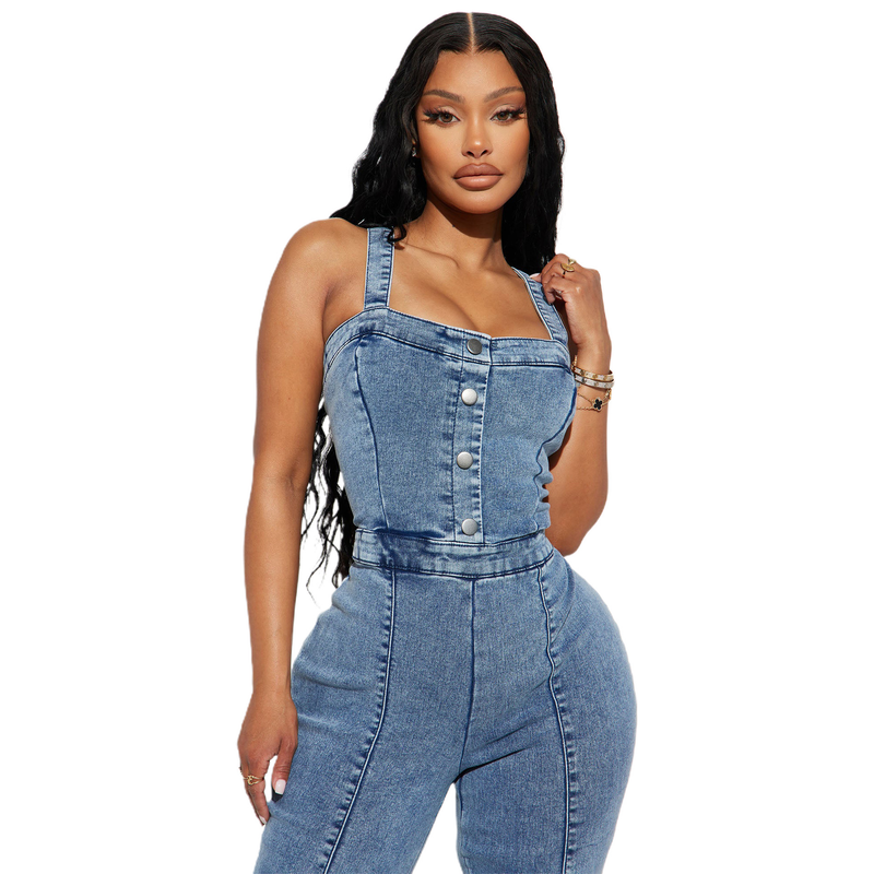 Damenbekleidung Plattform Damenmode lässig sexy Hosenträger Denim Overall weite Beinhose Schlaghose_voghion.com