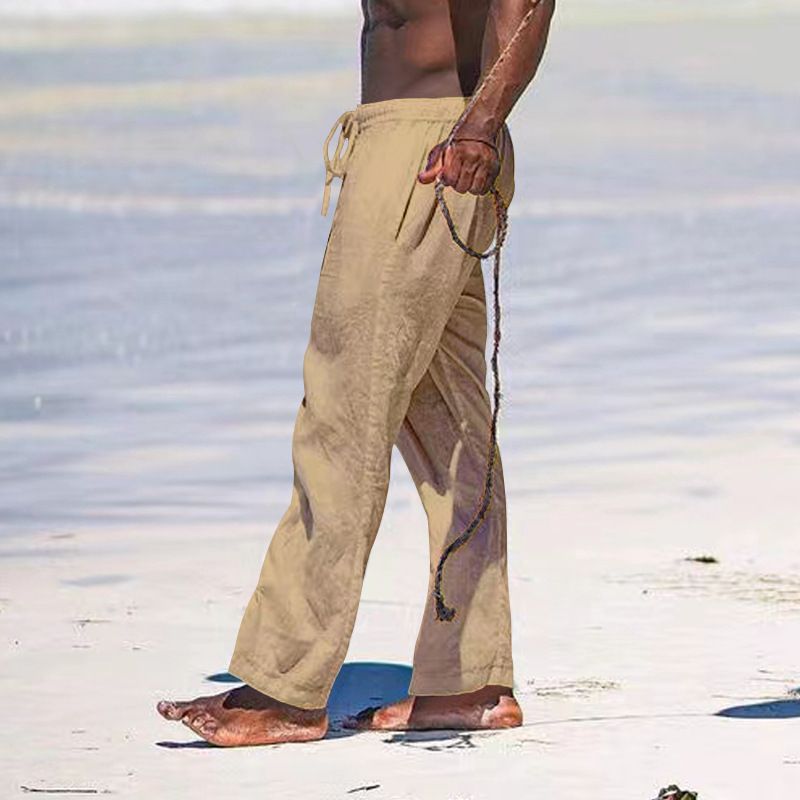 Abbigliamento da uomo Pantaloni in canapa di cotone per il tempo libero in tinta unita, semplici e sciolti in lino_voghion.com