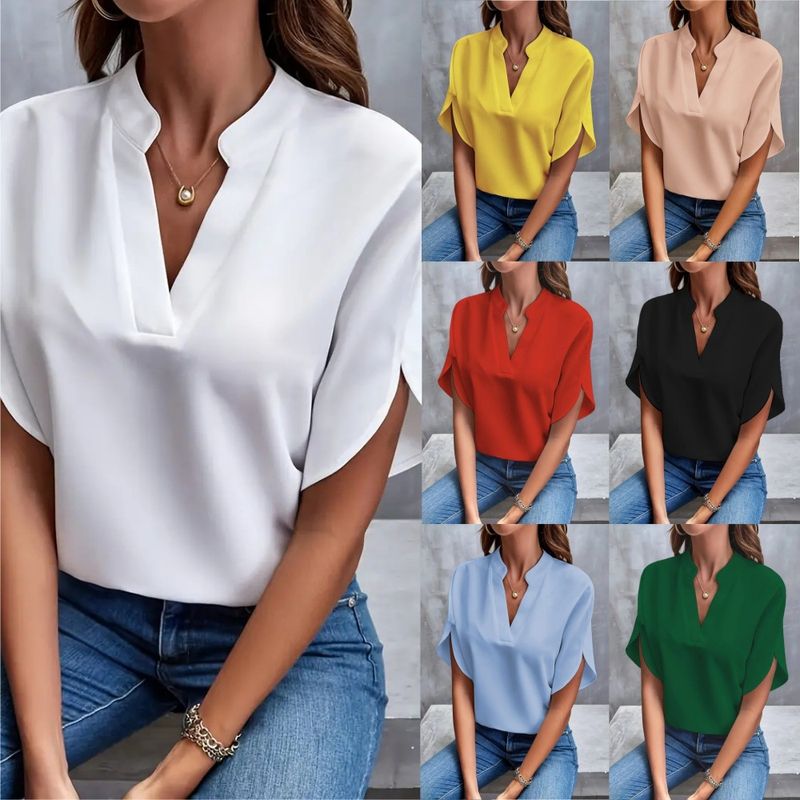 Camicetta da donna Camicetta a maniche corte Stile semplice Tinta unita_voghion.com