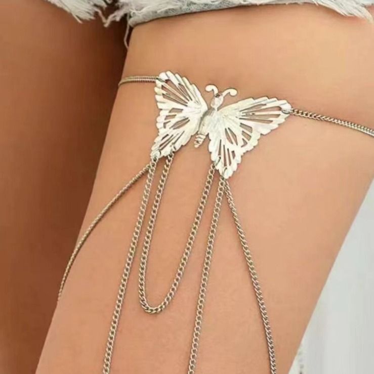 Metallic Quaste Punk Übertrieben frauen Offene Schmetterling Bein Kette Zubehör_voghion.com