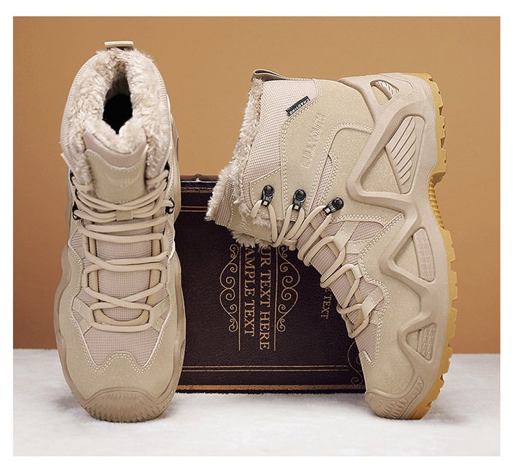 High-top men's outdoor non-slip mountaineering boots with padded warm cotton shoes_voghion.com
