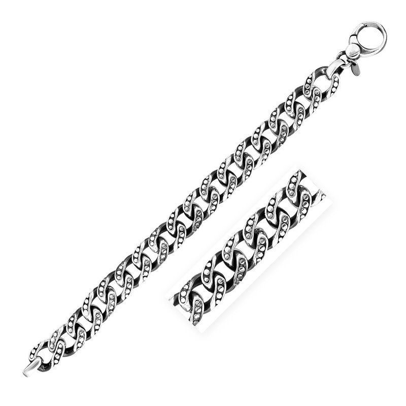 Sterling Silver Gunmetal Finish Cuban Link Bracelet with Dots_voghion.com