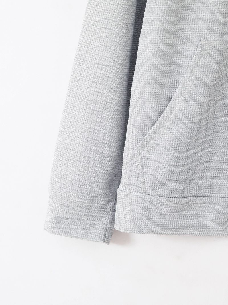 Men's Clothing Waffle Knit High Neck Half Zip Pocket Long Sleeve Hoodie & Jogger Set - Casual Loungewear For Fall (White, Gray, Black, Khaki, Blue)_voghion.com