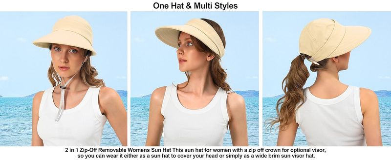 Sun Hats For Womens Wide Brim Visor UV Protection Dual Purpose Hat For Beach Summer Packable Cap_voghion.com
