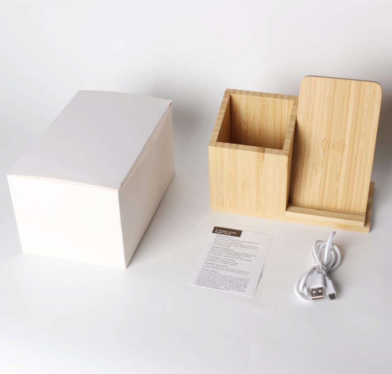 15w three-in-one bamboo and wood pen holder stand wireless charger mobile detachable mobile phone wireless charging logo_voghion.com