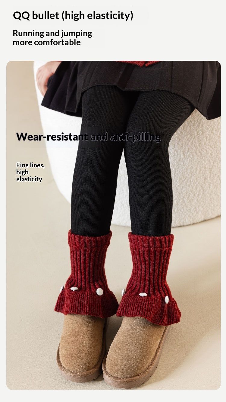 Leggings épais doublés polaire Voyage pour filles, chaussettes chaudes patchwork automne, collants d'hiver polaire intégrés pour enfants (mi-taille)._voghion.com