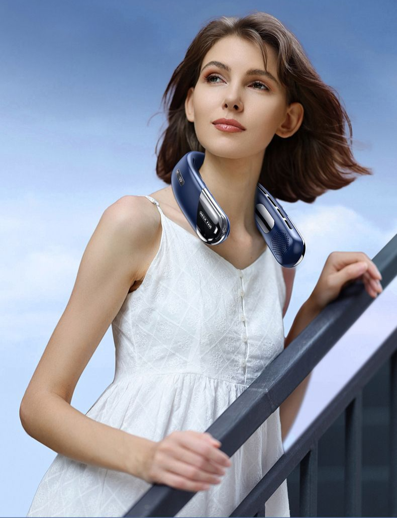 New Leafless Hanging Neck USB Mini Portable Rechargeable Digital Display Outdoor Cooling Small Fan_voghion.com
