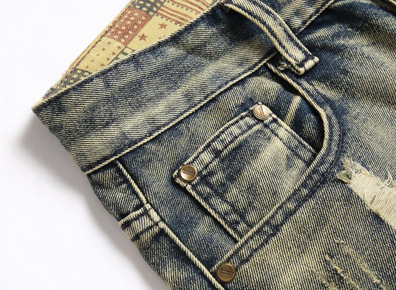 Herrenbekleidung Zerrissene Patch-Jeansshorts Retro-Jeans_voghion.com