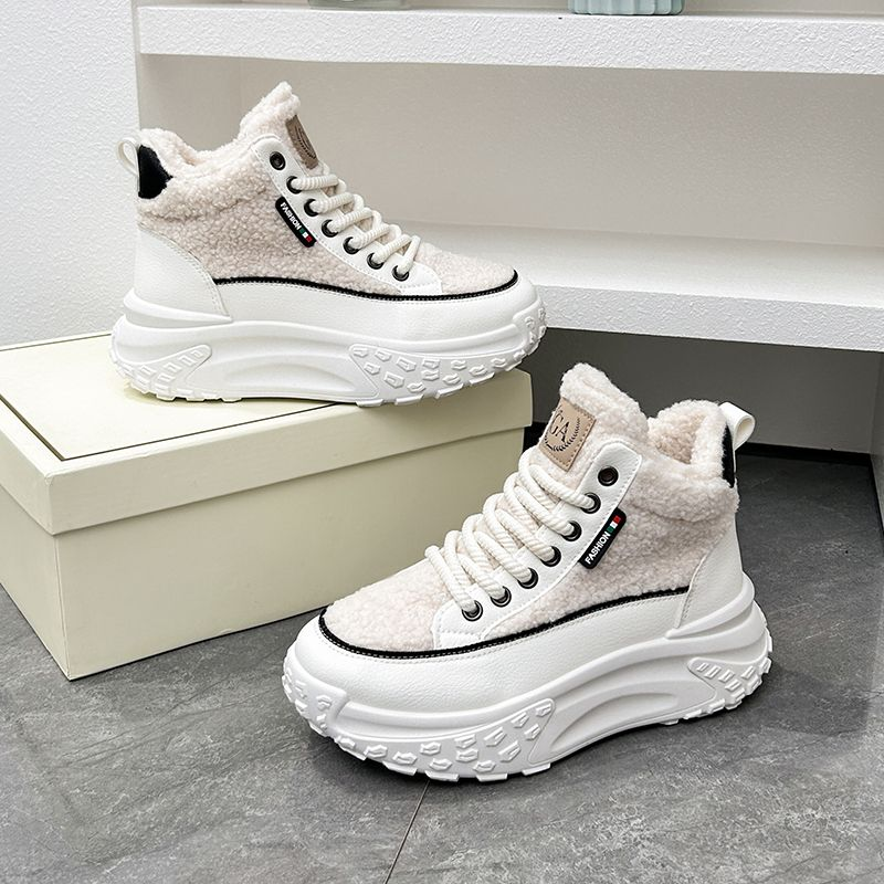 Scarpe invernali alte in agnello veet da donna in cotone felpato, scarpe da papà_voghion.com