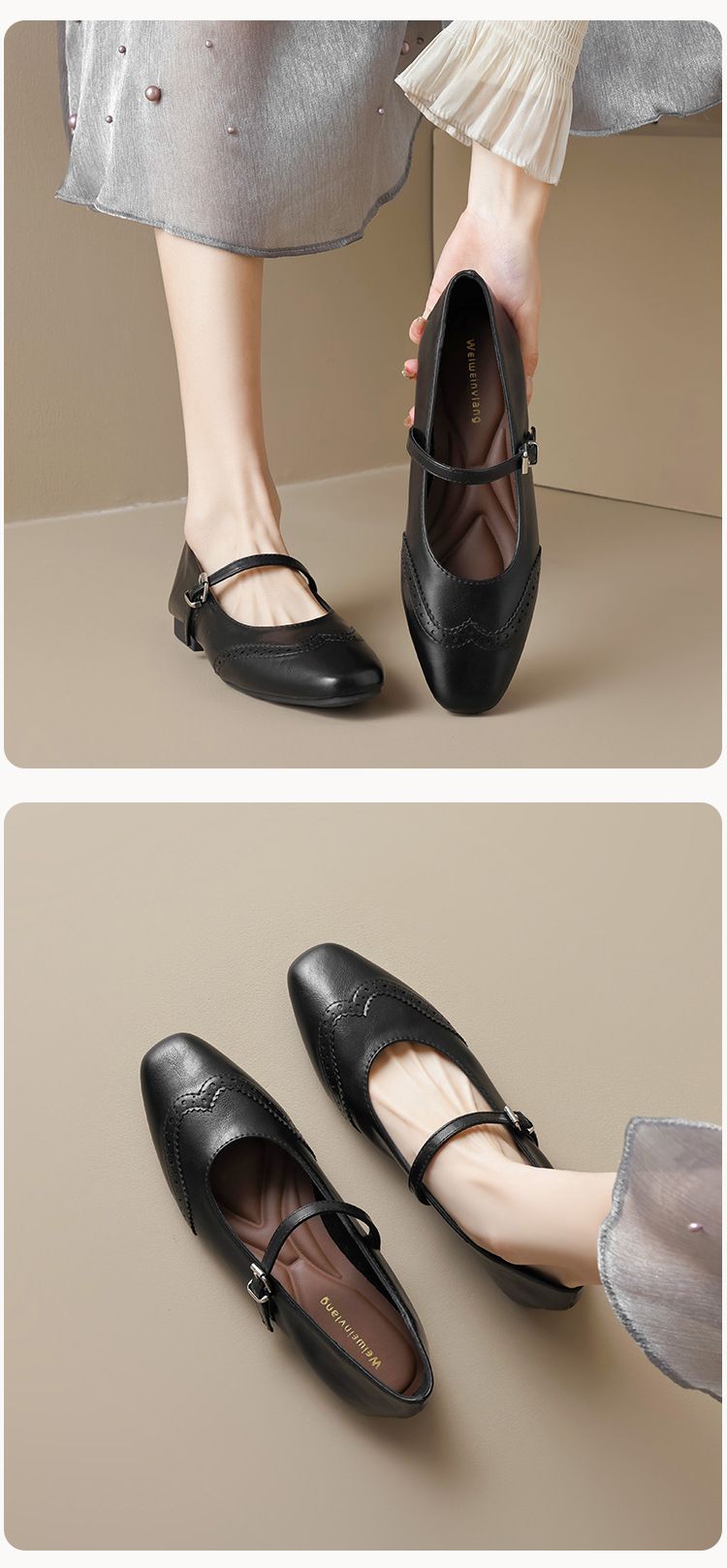 Chaussures simples pointues pour femmes, semelles plates, style rétro, style Mary Jane, chaussures de grand-mère françaises à semelles souples_voghion.com