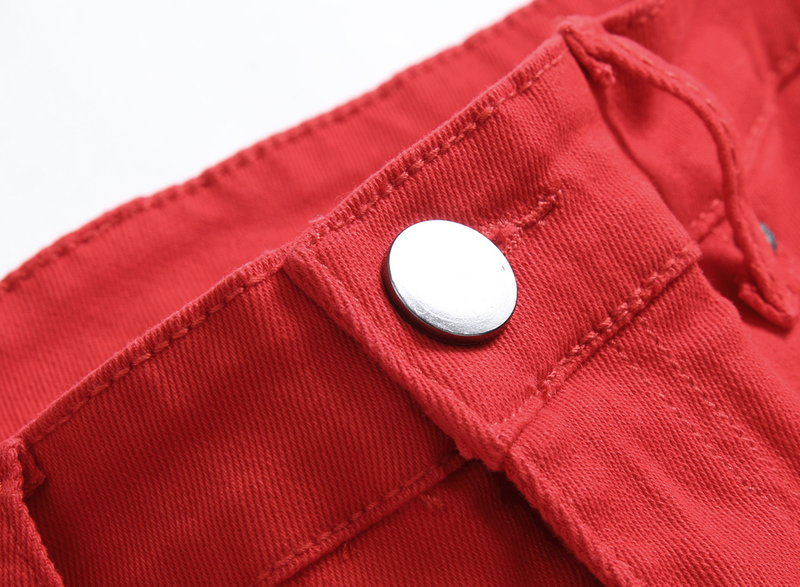 2020 Neue europäische und amerikanische Außenhandels-Herrenjeans im Slim Fit, gerader Schnitt, Mehrloch-Motorrad-Bettlerhose in Rot-Armee-Grün_voghion.com