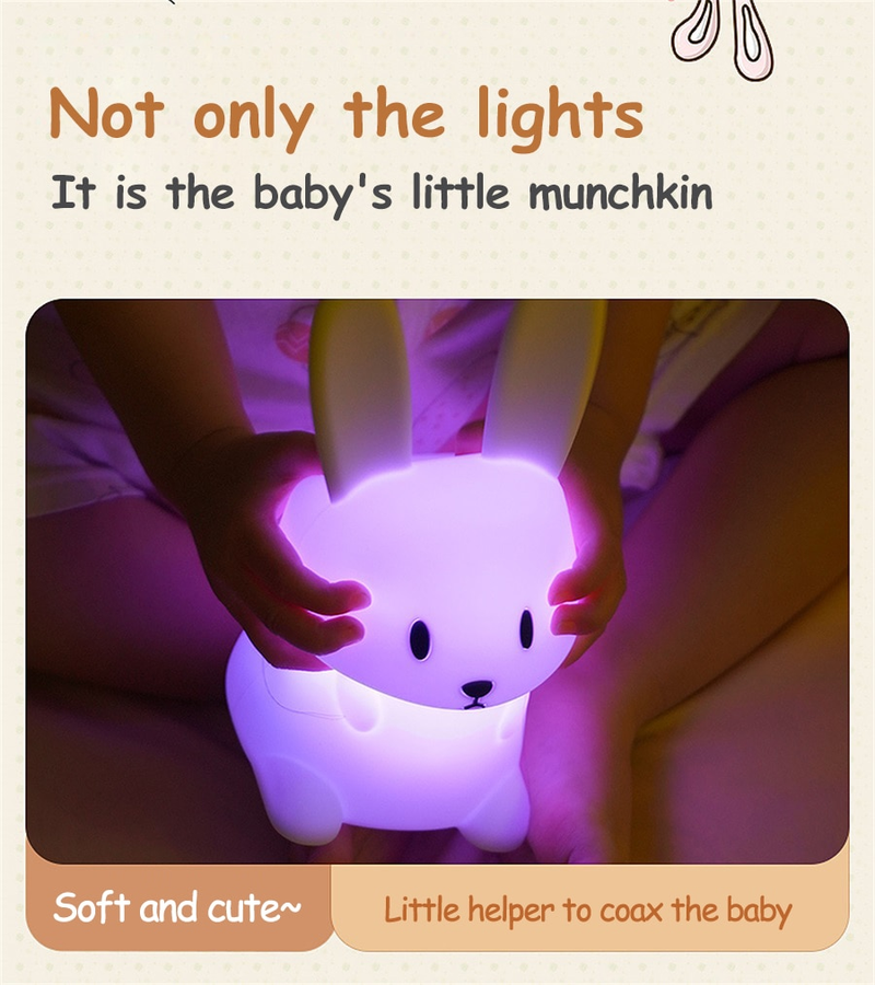 LED Night Light cute Rabbit Animal Cartoon Silicone Lamp Dimmable USB Rechargeable For Children kids bedroom gift Sleeping light_voghion.com