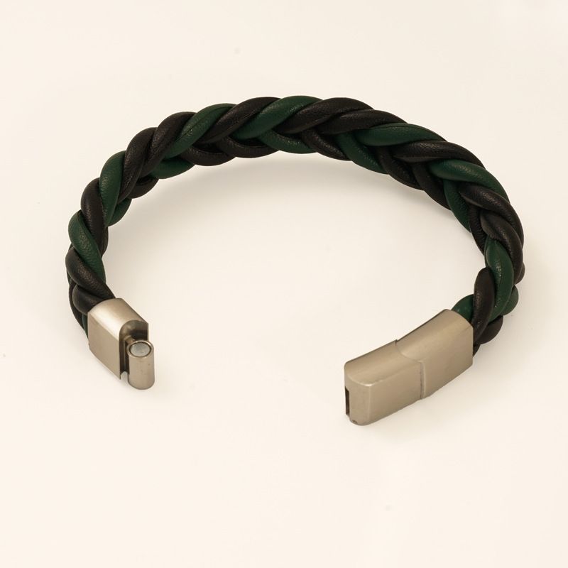 Neu Bunte Gewebte Mode herren Lederband Edelstahl Magnetverschluss Armband Armreif_voghion.com