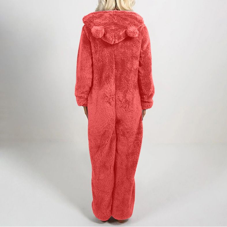 Women's Autumn And Winter Fleece Thickened Fluffy Jumpsuit Home Hooded Bear Pajamas_voghion.com