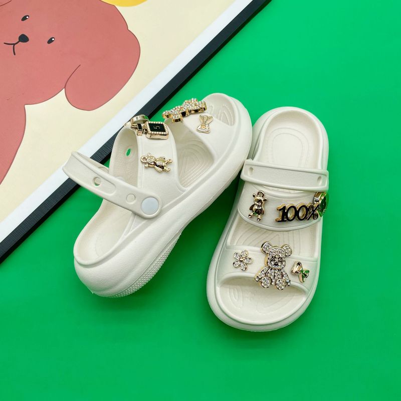 Sandales de plage à semelle épaisse pour enfants, motif ours en diamant doré, motif dessin animé mignon_voghion.com