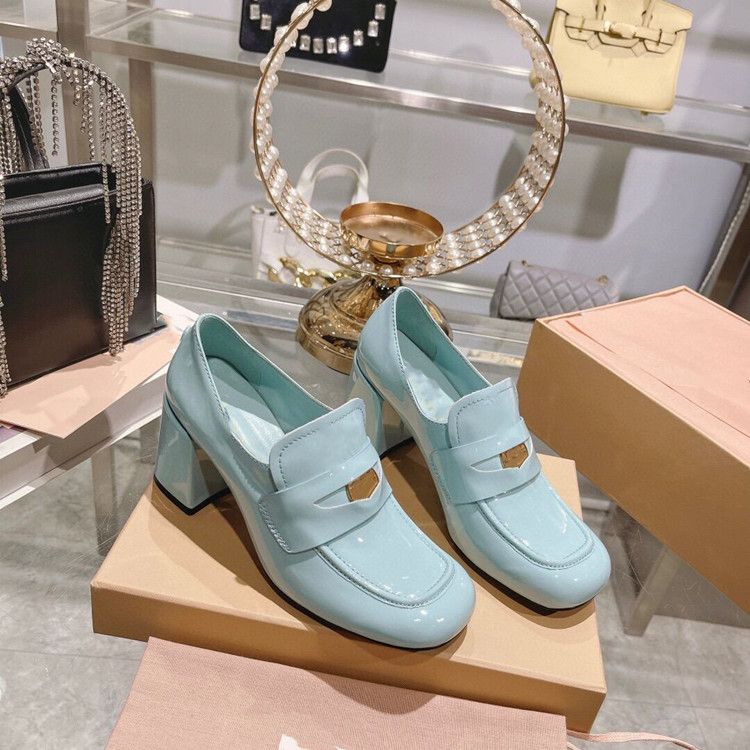 Hochwertige Goldmünze Lefu für Frauen 2023 Neue quadratische dicke Ferse mit echtem Leder Damenschuhe_voghion.com