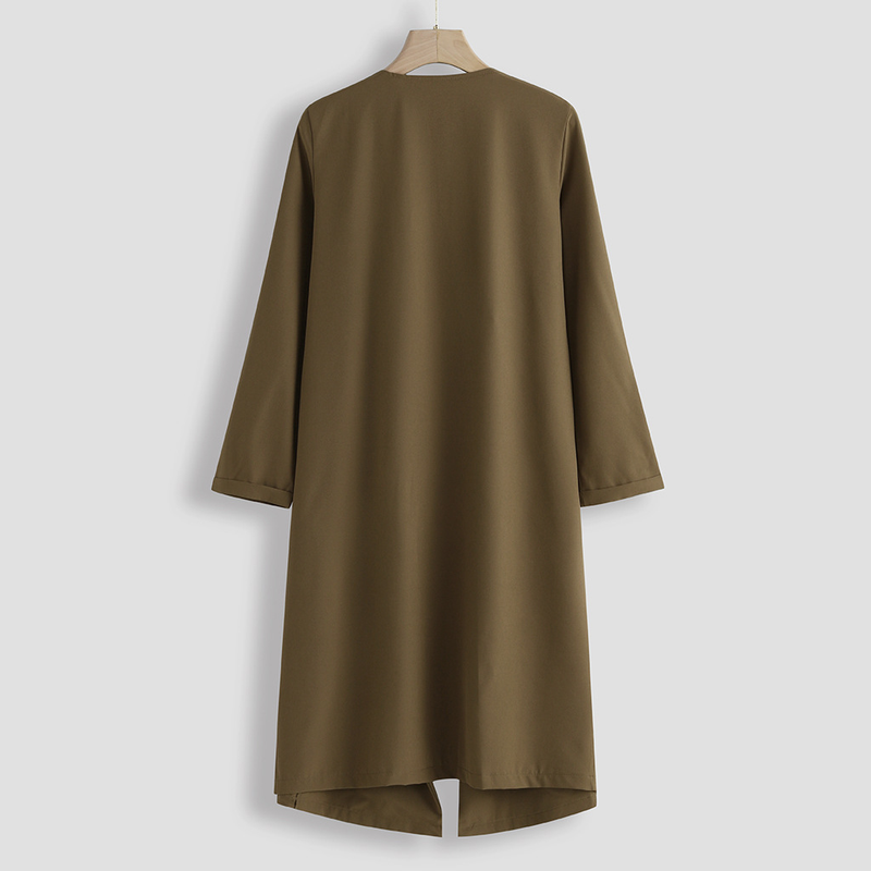 Abbigliamento da donna giacca a vento casual lunga autunno e inverno con risvolto tinta unita_voghion.com