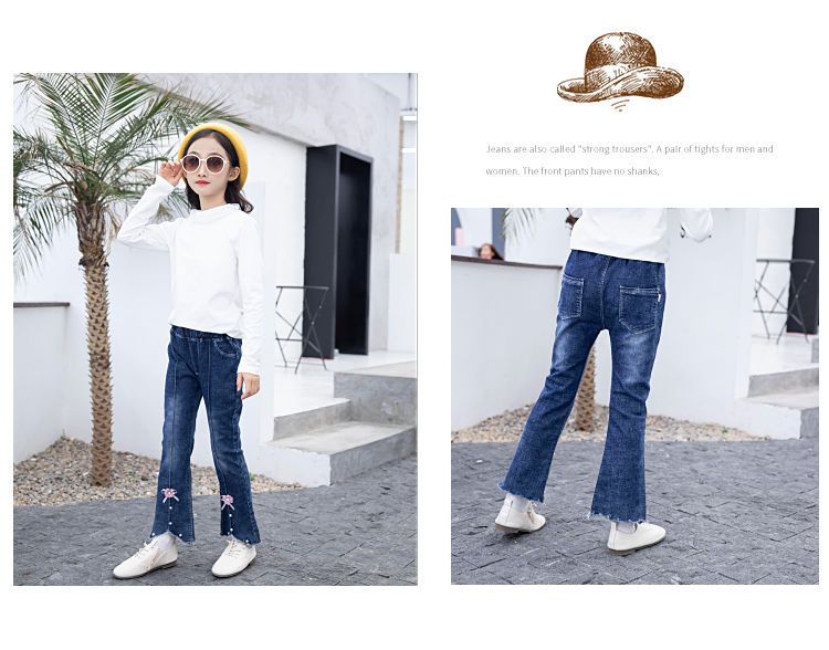 Mother&Kids Jeans per bambine e ragazze Pantaloni larghi a gamba larga per bambine casual e pantaloni lunghi svasati_voghion.com