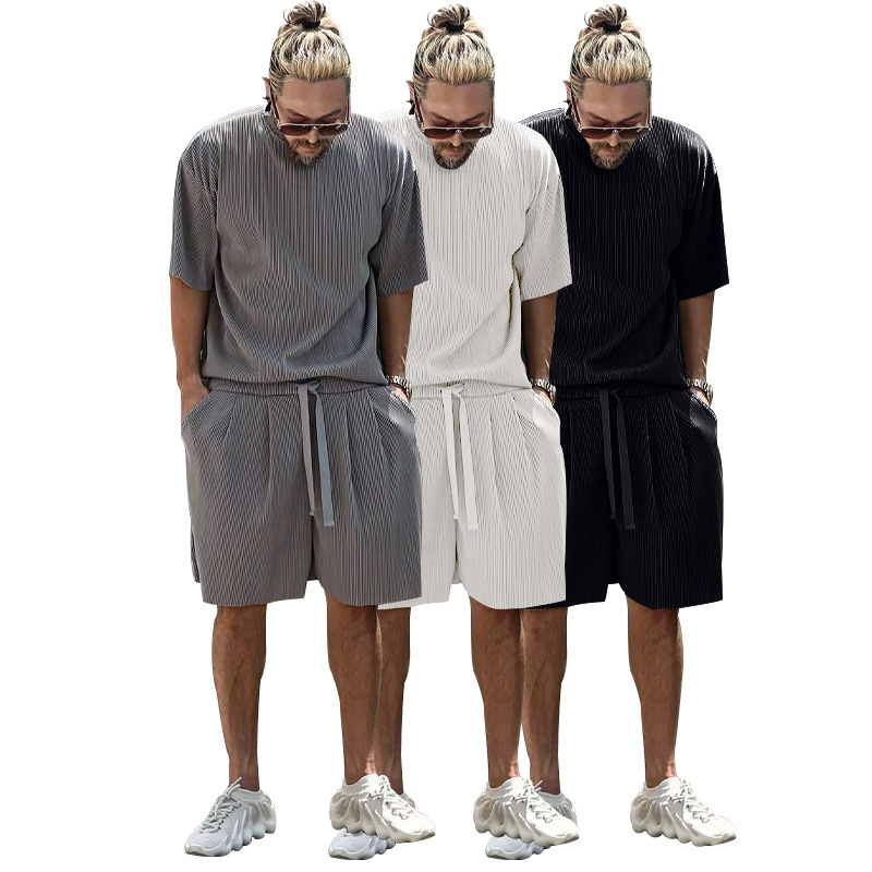 Herrenbekleidung Sommer Herren große Größe lockerer Anzug Kurzarm Shorts einfarbig Freizeitanzug Herren_voghion.com