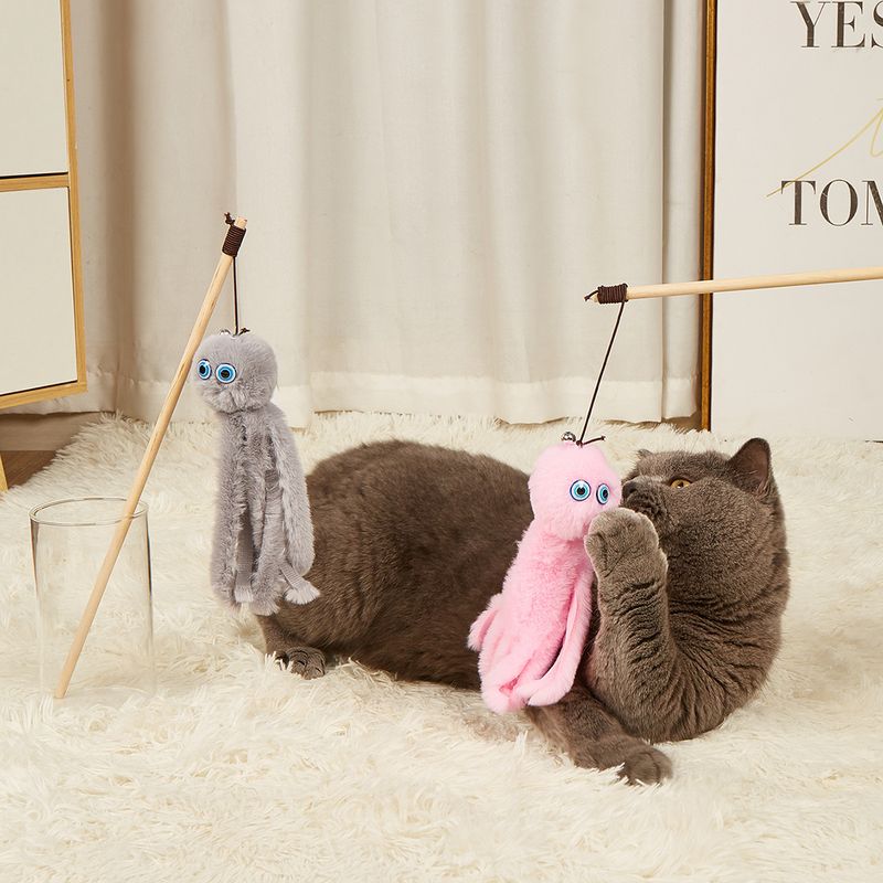 Stick Wooden Rod Realistic Octopus Plush Teaser Cat Toy_voghion.com