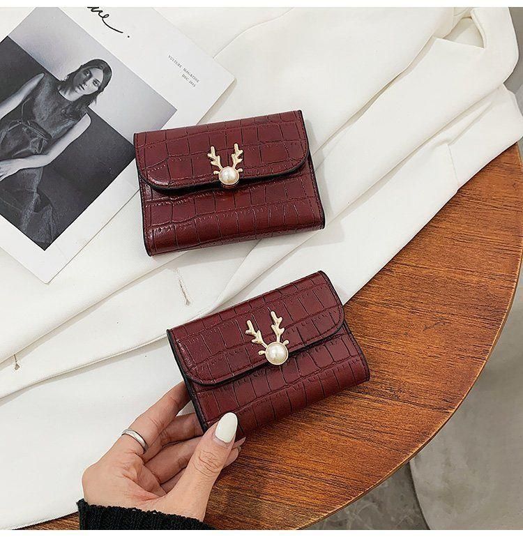 Women's Bags Deer Head Fashion Folding Coin Purse, Crocodile Pattern, INS Style Wallet, Card Holder_voghion.com