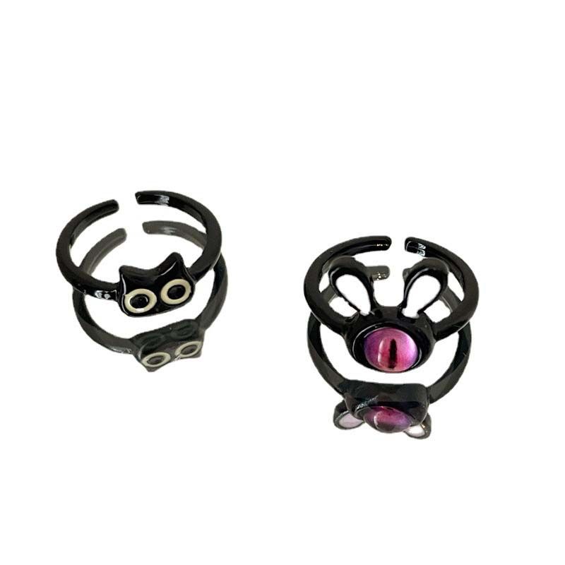 Vente chaude Drôle de chat noir de style punk pour femme, bague convertible longue pour couple à la mode et mignonne, bague artificielle_voghion.com