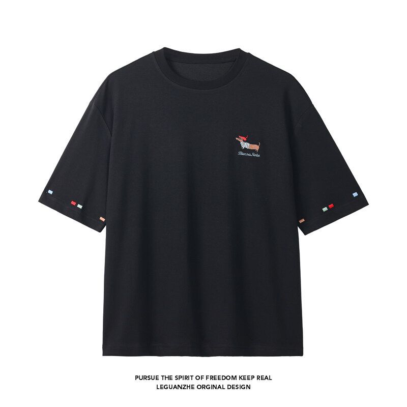 2025 Sommer Neue Weiße Basis Große Größe Hund Stickerei Kurzarm T Lose T-Shirt Kühlen Atmungsaktive Top Für Männer_voghion.com