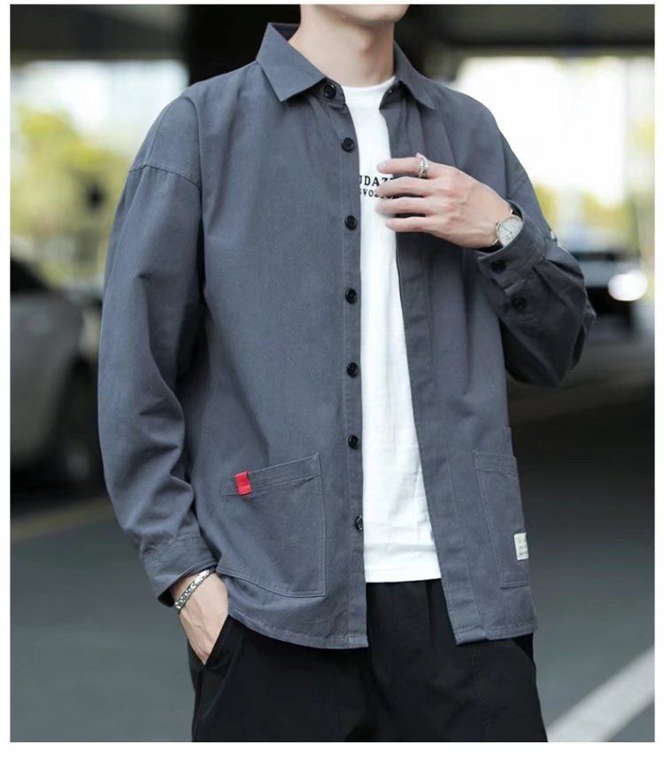 Frühling und Herbst Langarm Herren Trendy Ins Hong Kong Stil Vielseitiges Rascal Shirt Koreanische Ausgabe Lose Arbeitskleidung_voghion.com