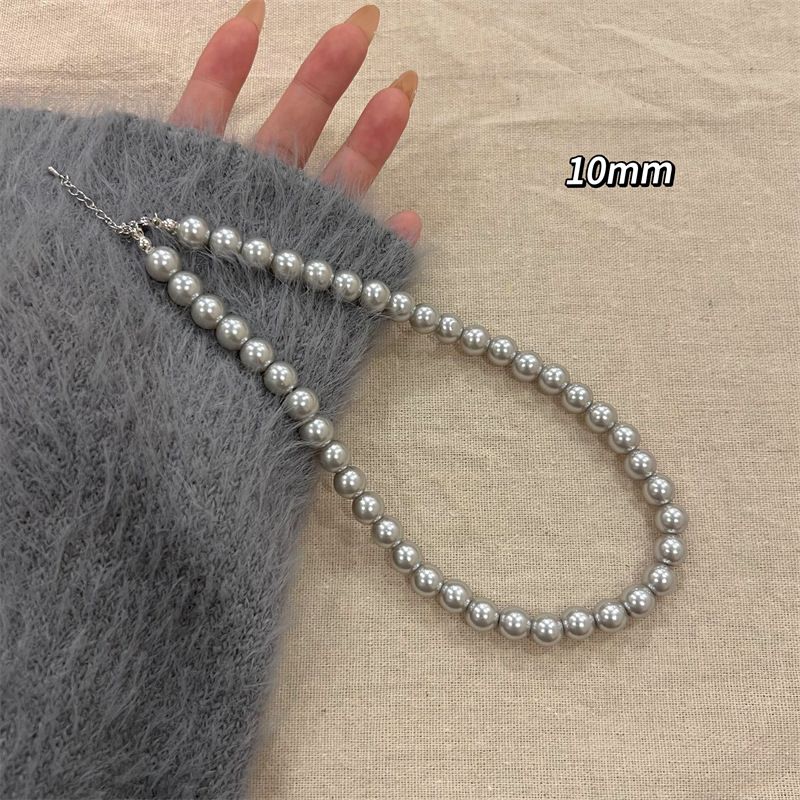 Round Silver Grey Pearl Ne, Shi Jia Quality Women's Collar Chain, Versatile Light Luxury Maillard Sweater Chain_voghion.com