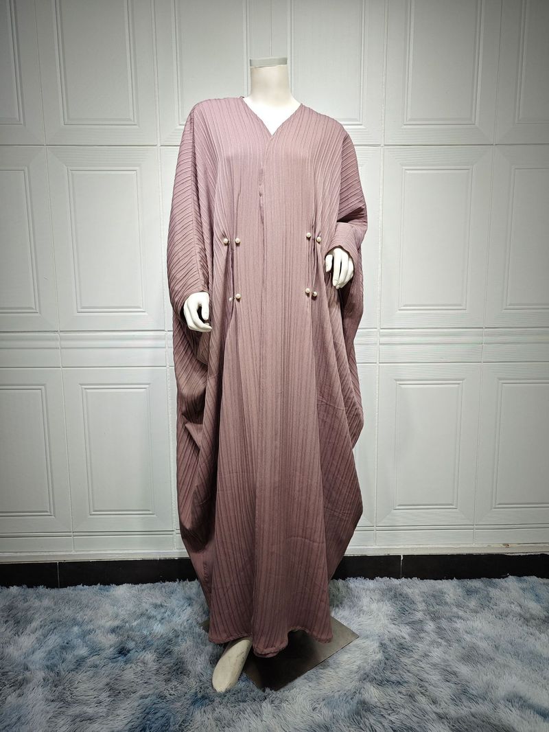 Verve MQ077 Muslim Women's Modest Fashion Turkish Striped Casual Plus Size Abaya Cardigan Robe_voghion.com