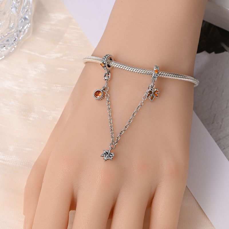Gioielli da donna in argento 925 placcato, accessori fai da te, bracciale autunnale, ciondolo a forma di gufo con foglia d'acero e perline, per il Ringraziamento_voghion.com