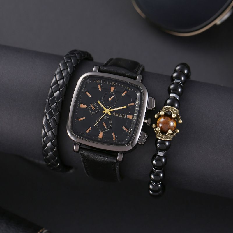 New watch men's square quartz watch business men's watch set _voghion.com