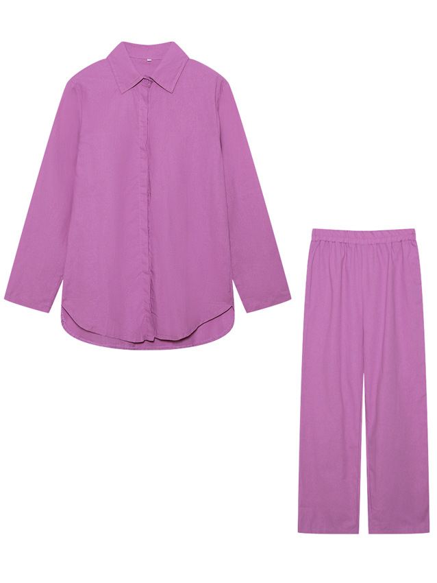 Damenbekleidung Zweiteiliges Set für Damen mit langärmeligem Revers und lässigem Frühlings- und Herbstanzug in einfarbiger Hose mit weitem Bein_voghion.com
