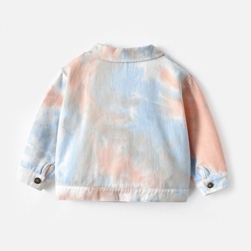 Ropa para niños, ropa infantil, nueva primavera 2024, chaqueta vaquera tie-dye, top corto roto para niños y niñas_voghion.com
