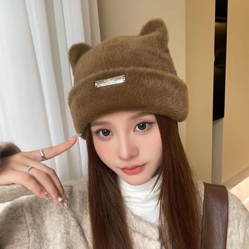 Nuovo cappello lavorato a maglia con orecchie di gatto carine (pane a forma di orecchie di gatto al vapore), protezione per le orecchie calde e fredde, cappello alla moda versatile Baotou_voghion.com