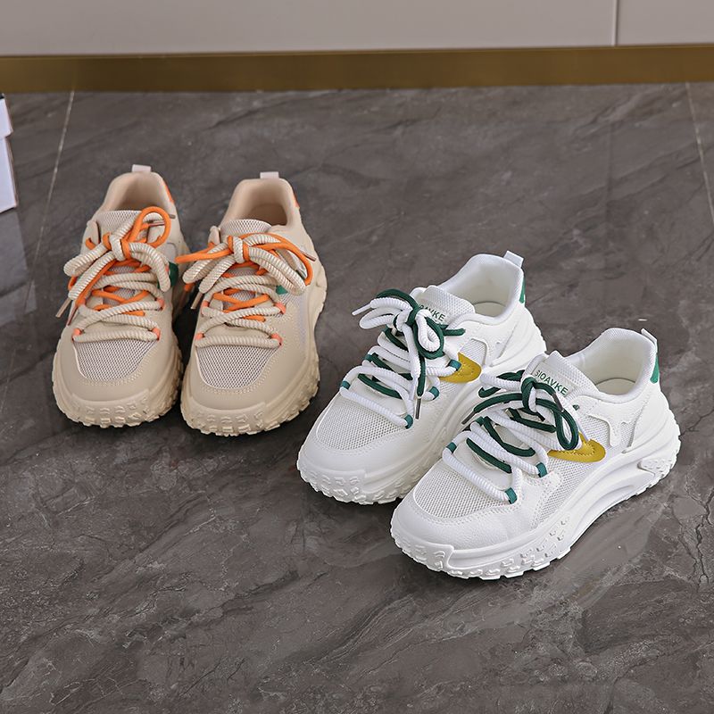 New Father Women 2024 Summer And Autumn Increase Breathable Thick Sole Net Surface Small White All Wear Shoes_voghion.com